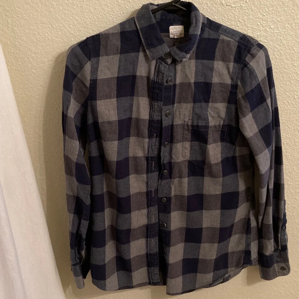 J. Crew Factory Flannel Navy and Gray Plaid Shirt - Picture 3 of 4